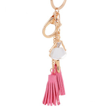 Cheap custom fashion keychain crystal Dancing Girl keychain with tassel